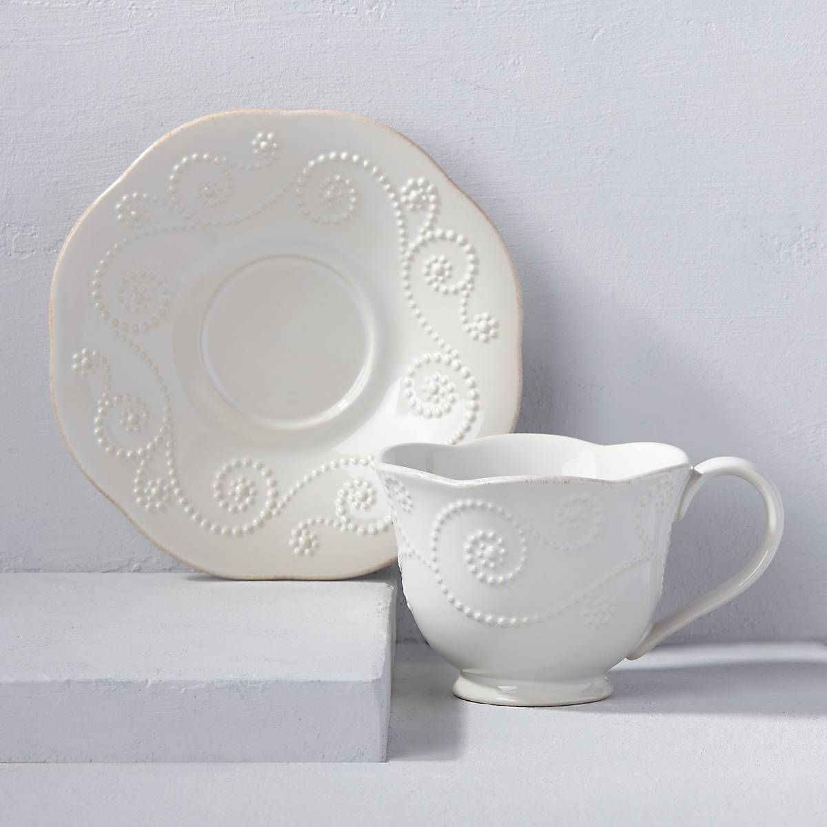 French Perle White Cup and Saucer