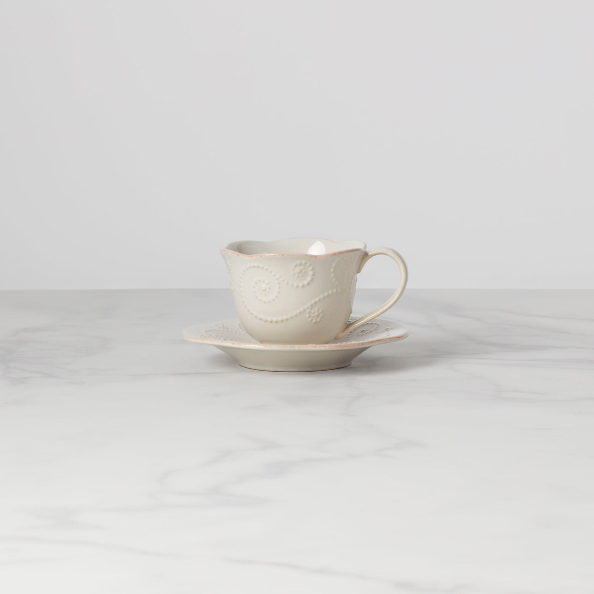 French Perle White Cup and Saucer