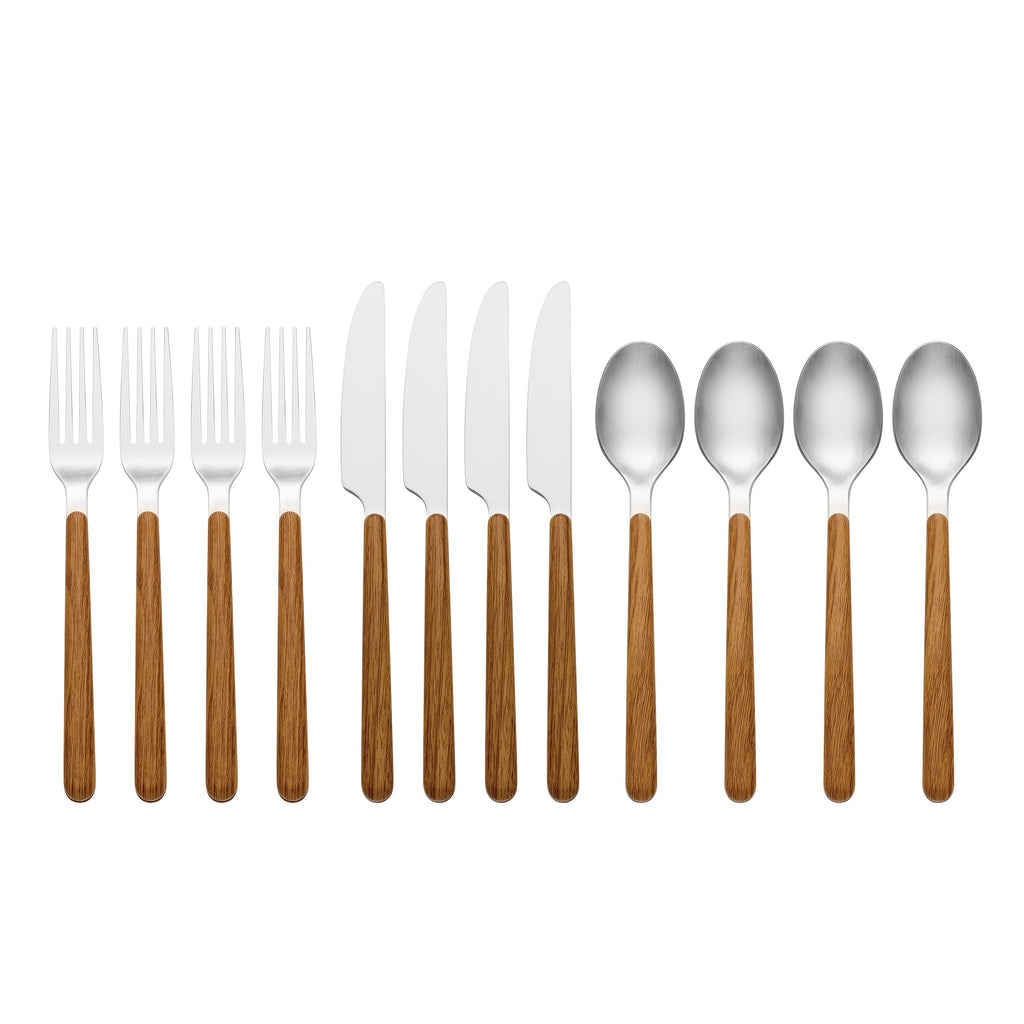 24 Seven Mirror Faux Wood Handle 12 Piece Flatware Set